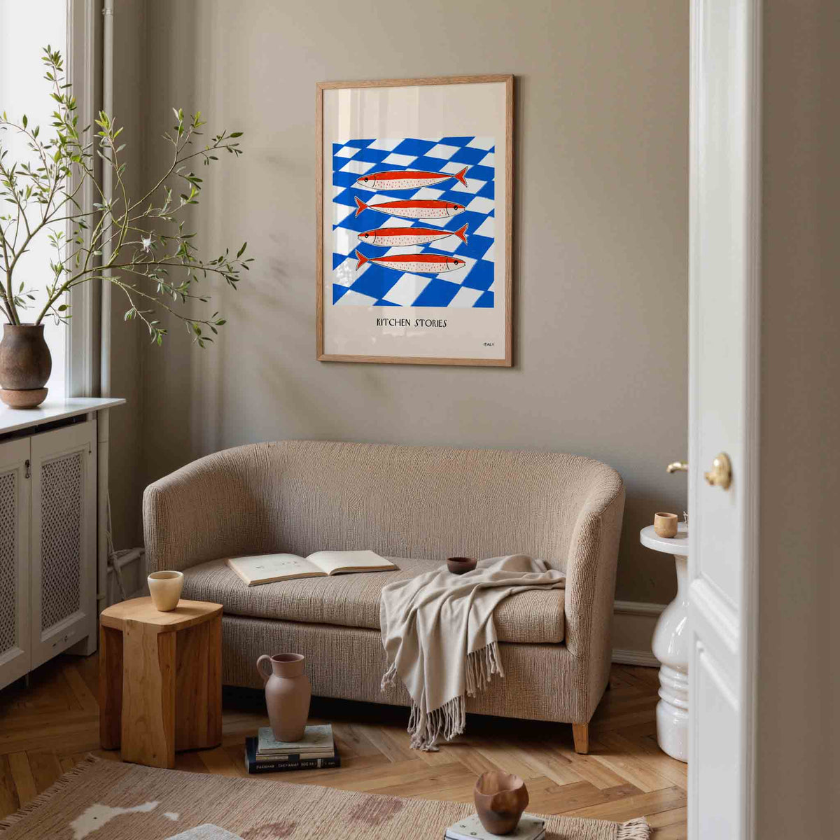 Vissen op blauw wit – rustige poster in staand formaat