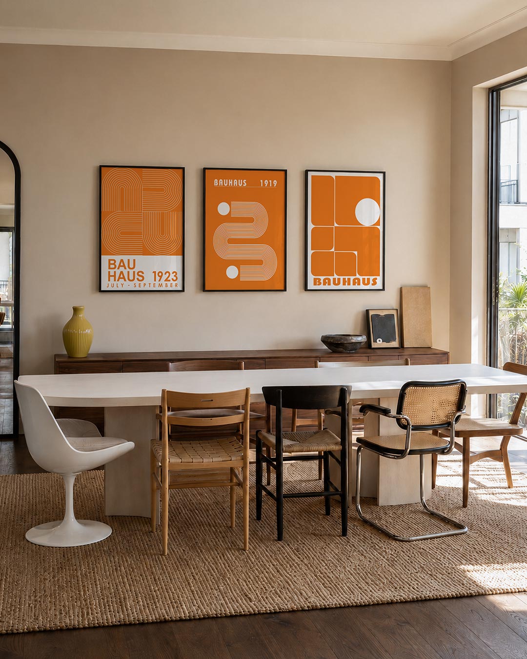 Lijnen en kleurvlakken posterset – tweede productweergave – deze posterset in drie delen toont een levendig spel van oranje