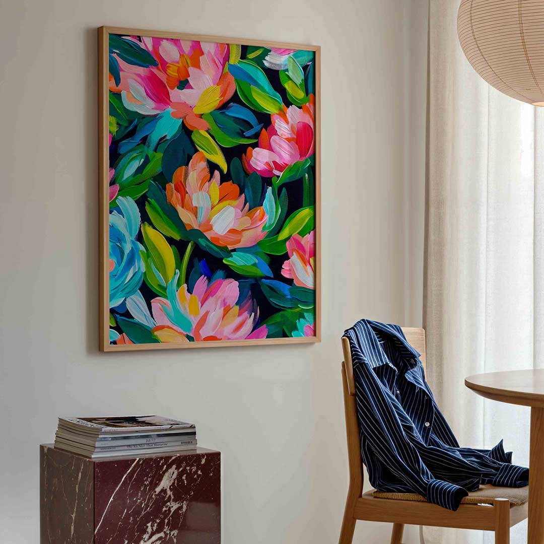 Bloemenexplosie – kleurrijke illustratie poster in staand formaat