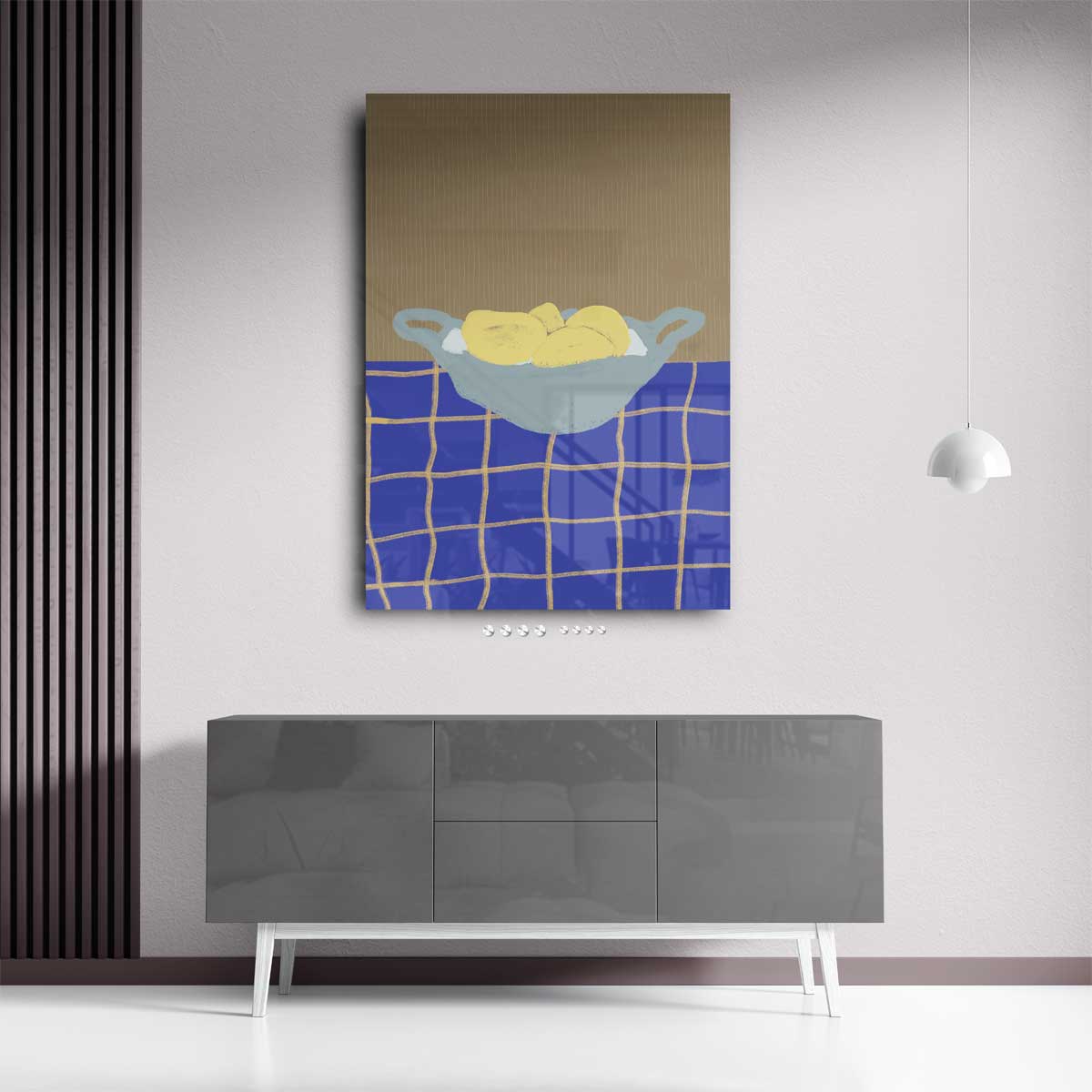 Citroenen in een Blauwe Kamer – staand kunstwerk voor modern interieur