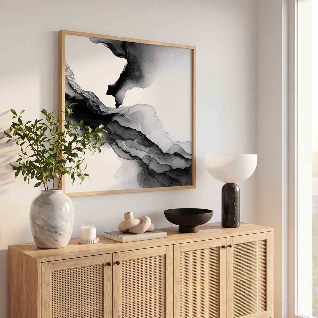 Abstracte zwart wit golven – abstracte wandkunst als vierkante poster