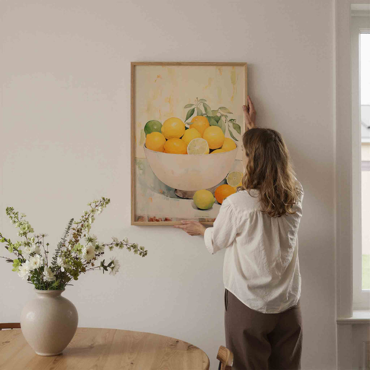 Citrusvruchten in schaal – botanische wandkunst als portret poster