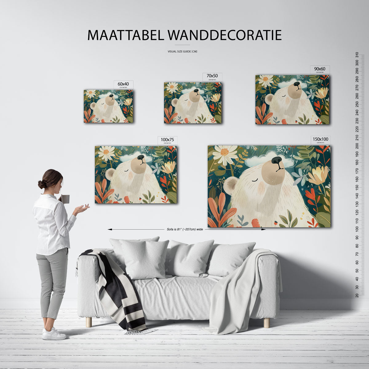 Dromerige beer – moderne liggende wanddecoratie