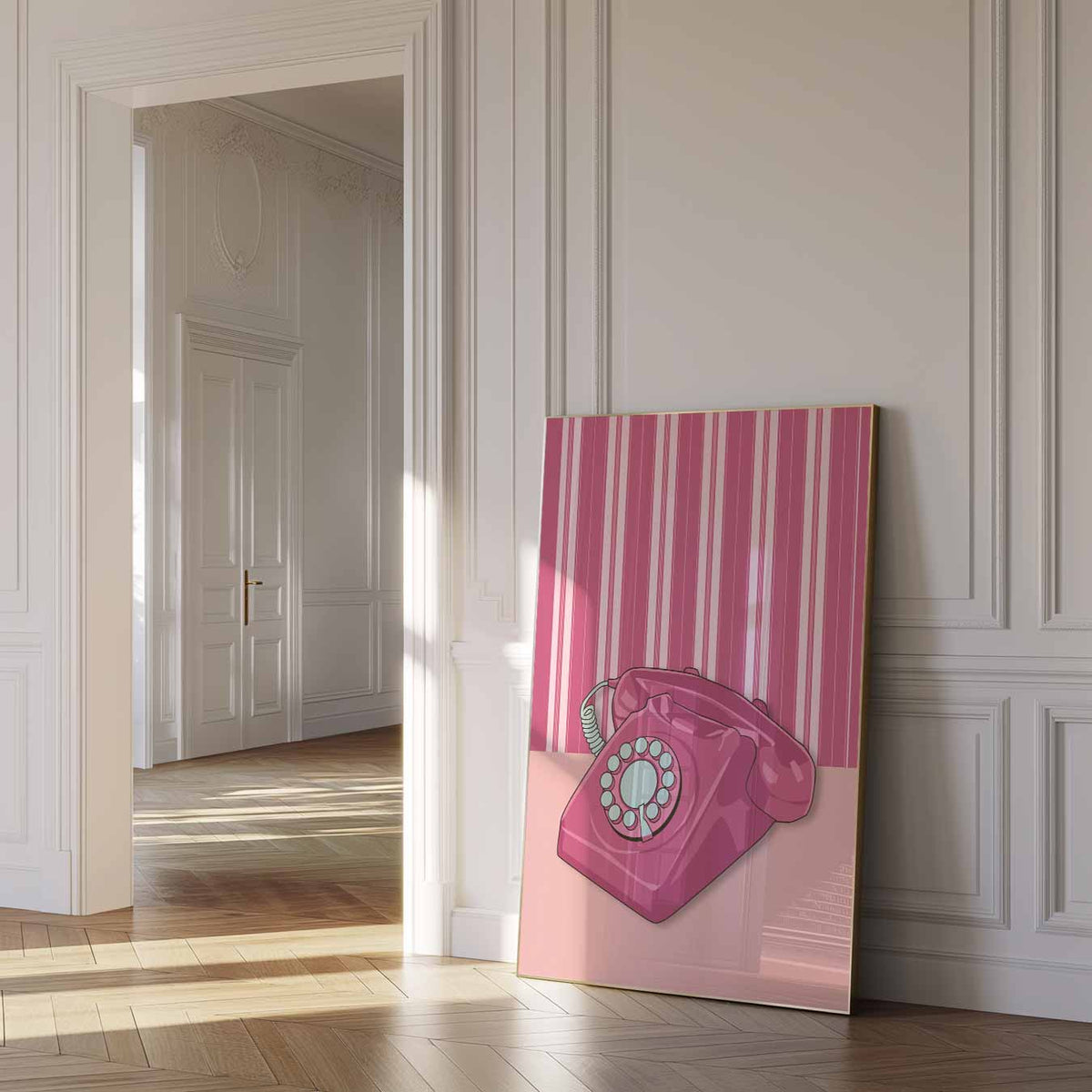 Retro Roze Telefoon – zomer poster als frisse staande wanddecoratie