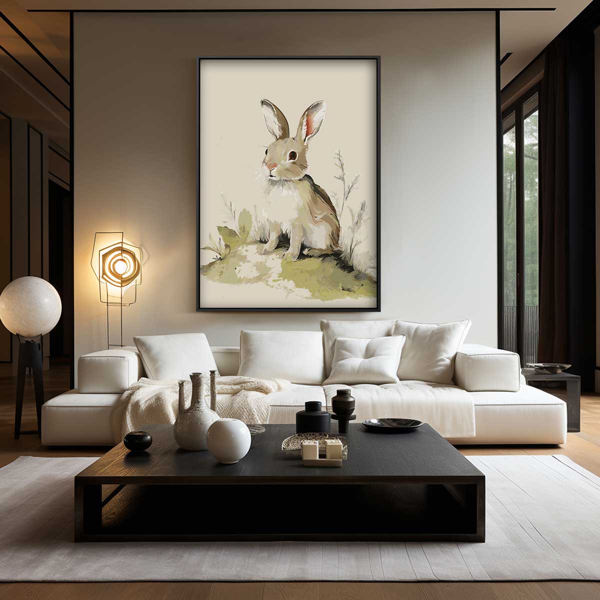 Schattig Konijn in de Natuur – canvas wanddecoratie in portret formaat