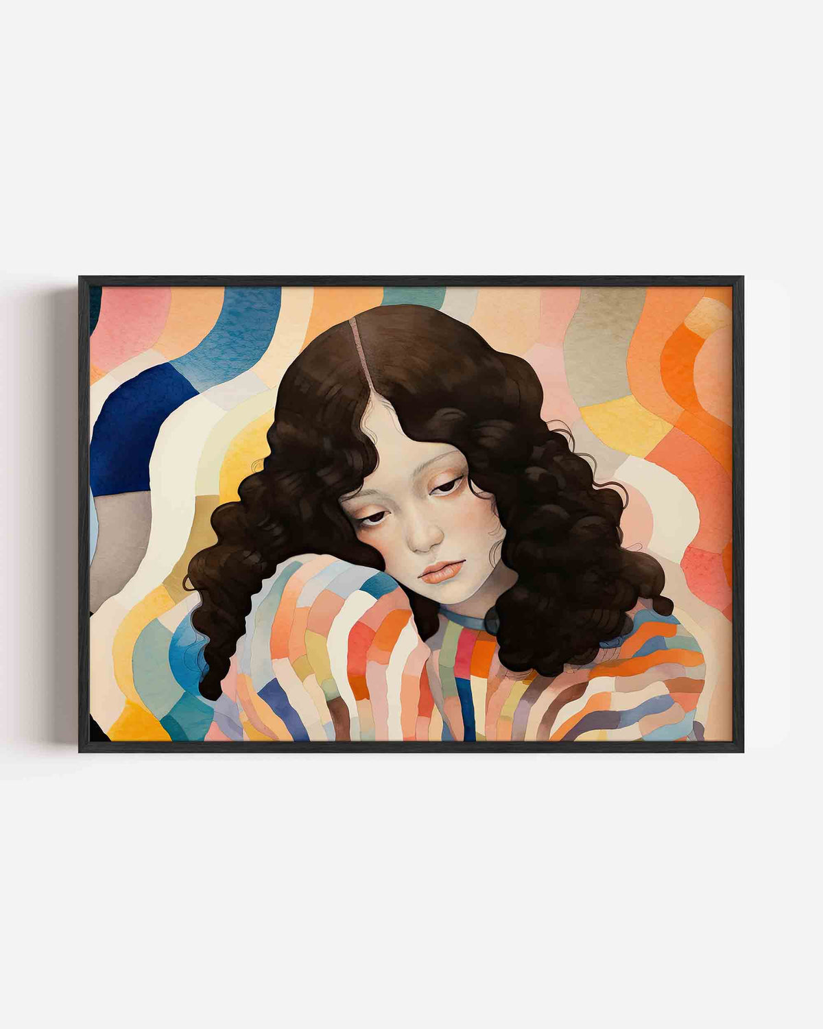 Vrouw met golvende achtergrond – hedendaagse illustratie poster in landscape formaat