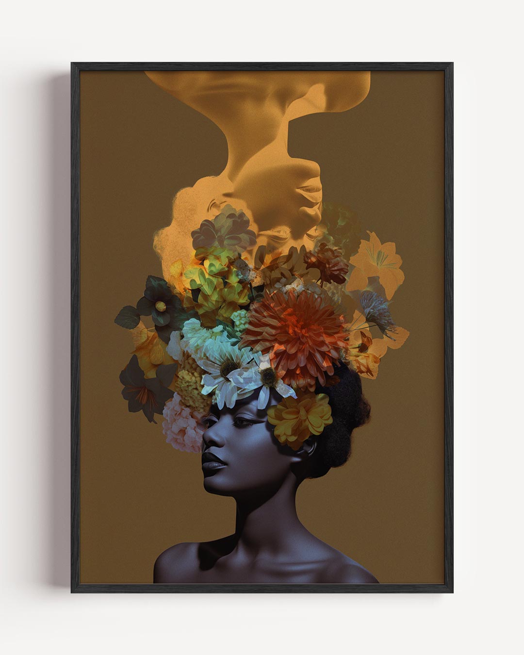 Vrouw met bloemenhoed en rook – vrouwelijk portret poster als wanddecoratie