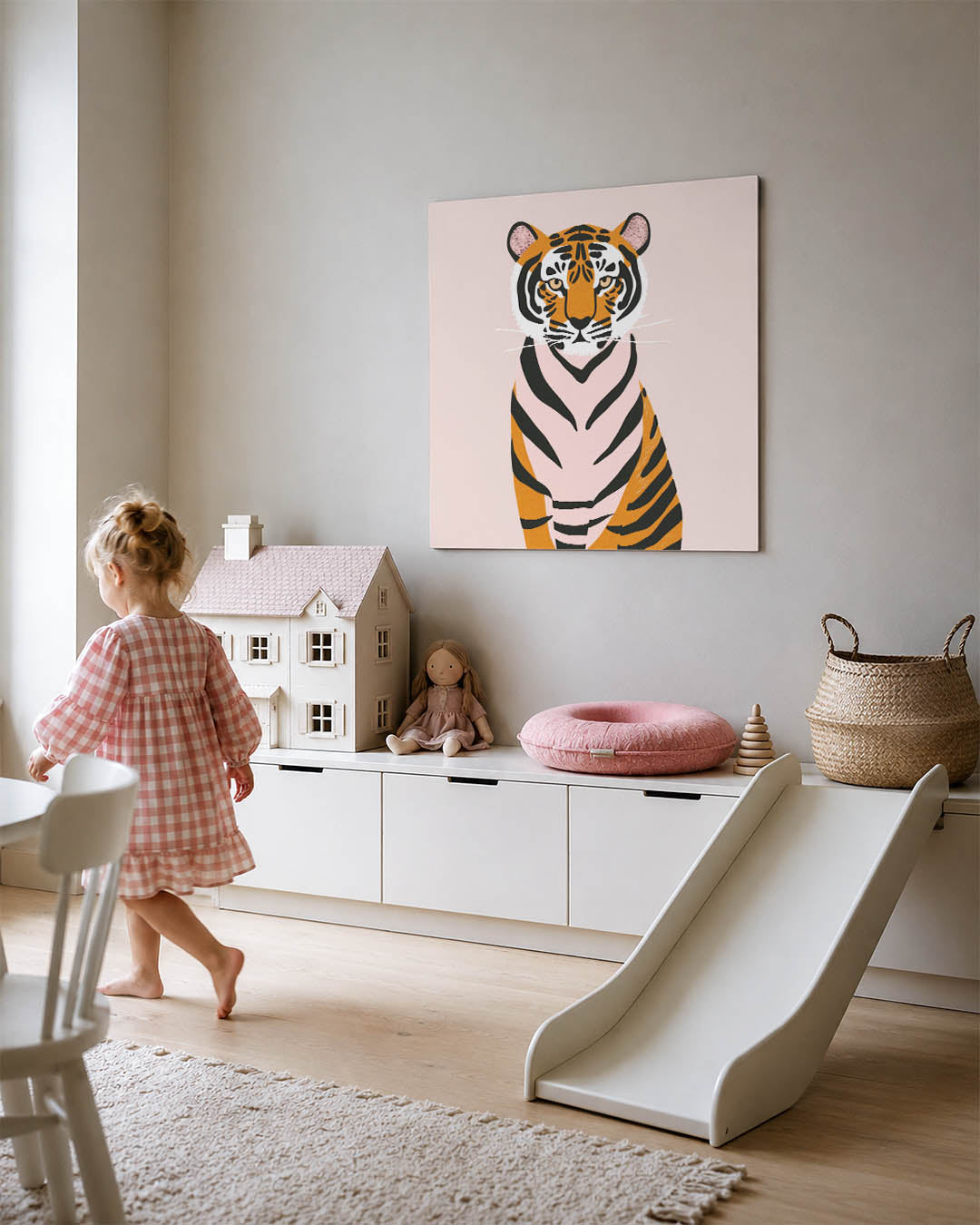 Gestileerde tijger kunstwerk – tweede productweergave – dit werk toont een gestileerde tijger met strakke lijnen en