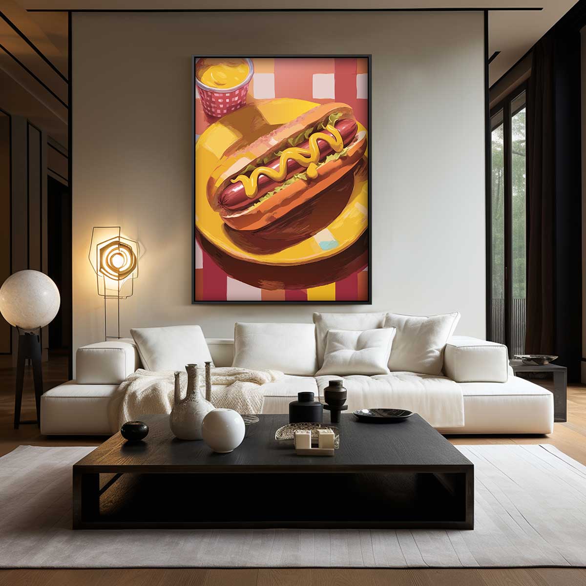 Smakelijke Hotdog Expressie – kunstwerk met zwarte baklijst