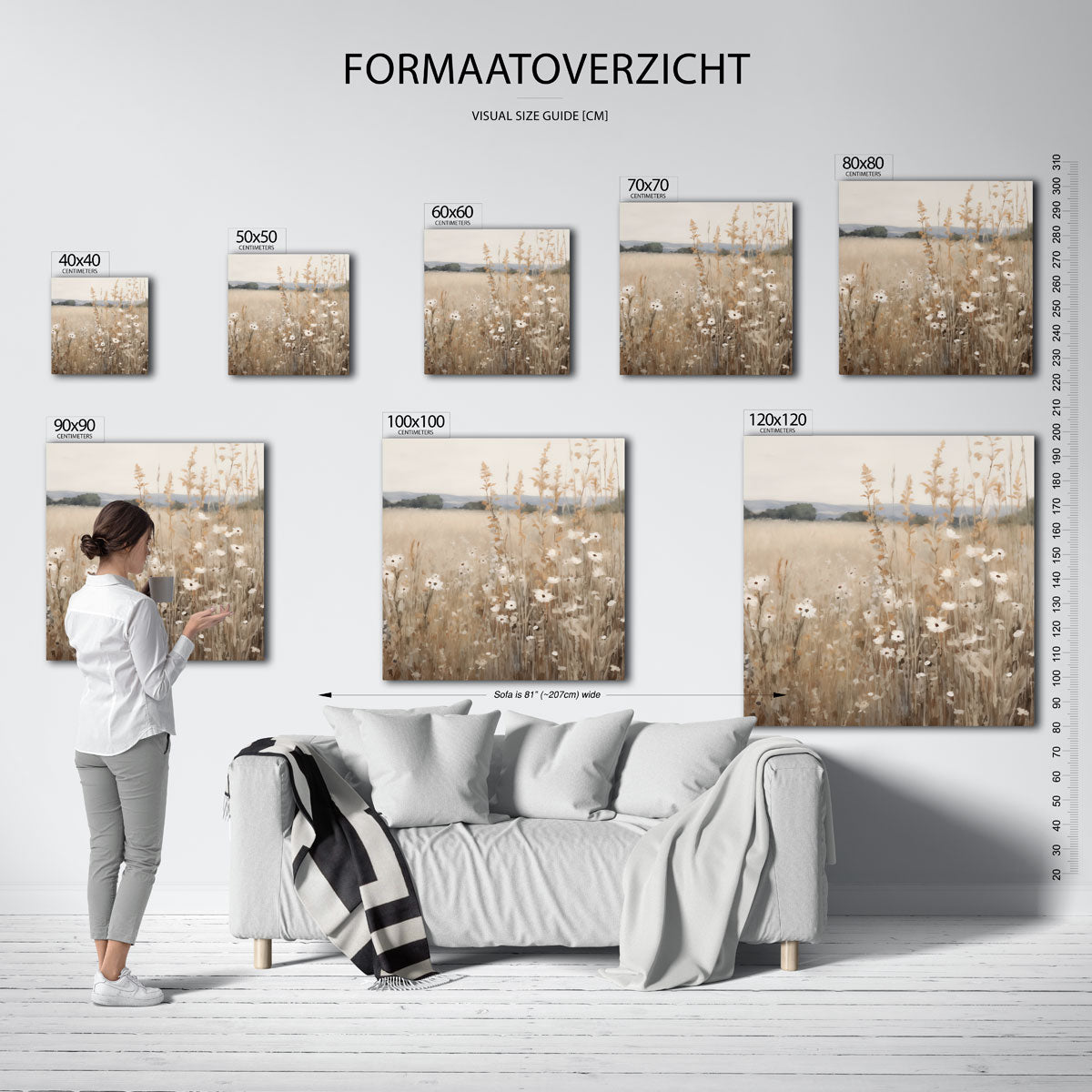 Veld met bloemen – vierkante muurposter met kleurrijke vormen