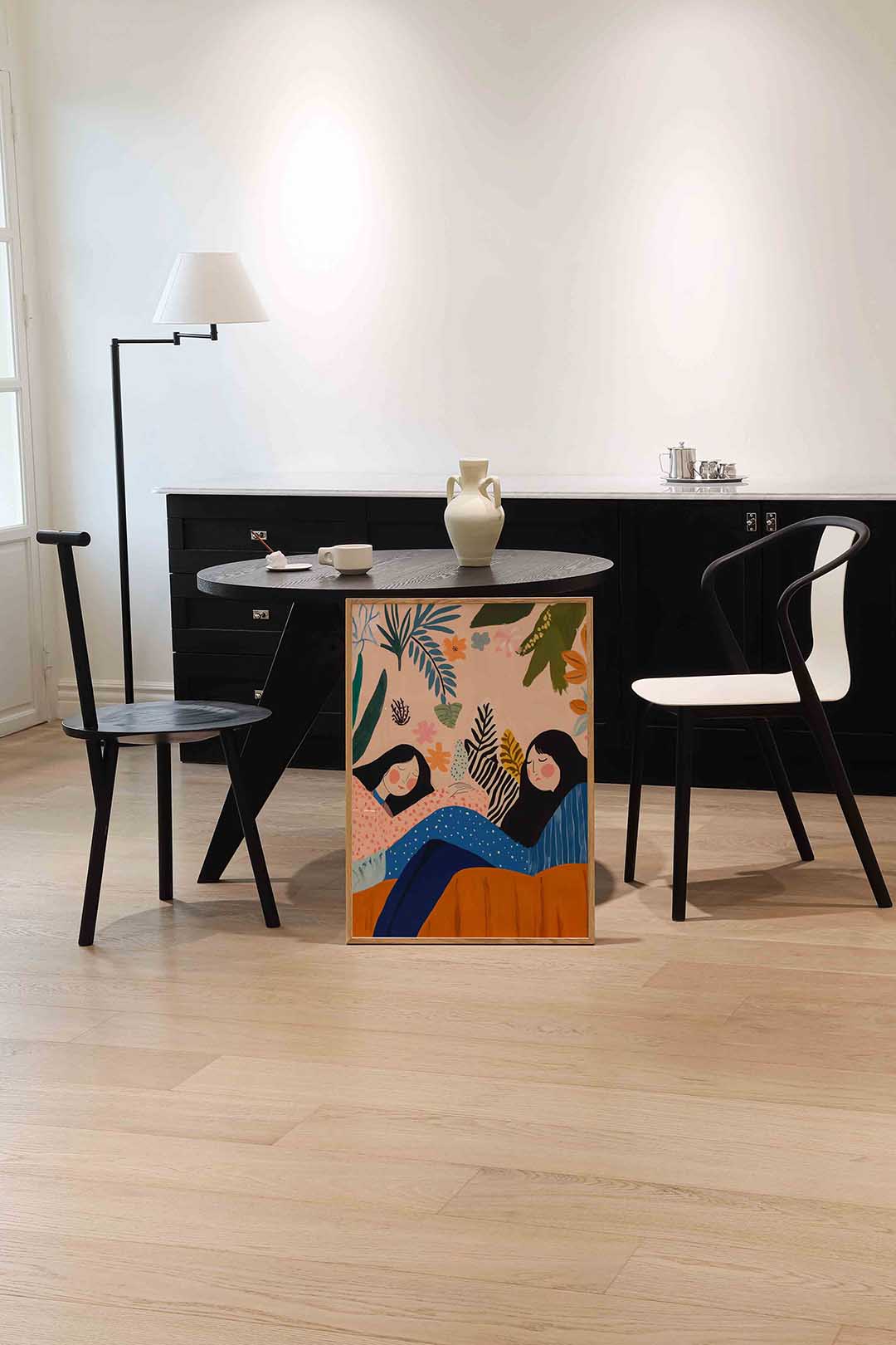 Twee figuren met bladeren – moderne wandkunst als portret poster