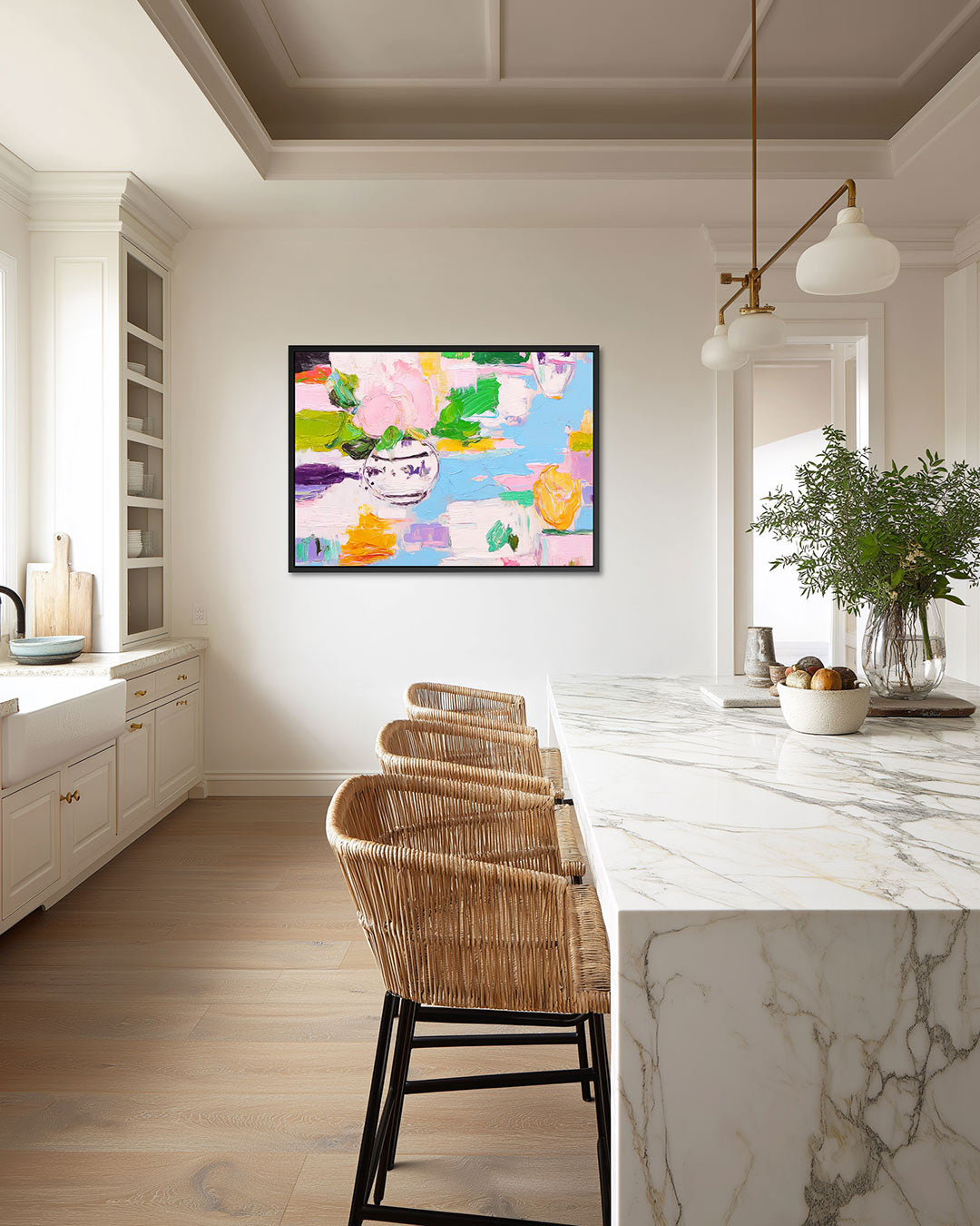 Kleurrijke bloemenvorm – wanddecoratie in interieur