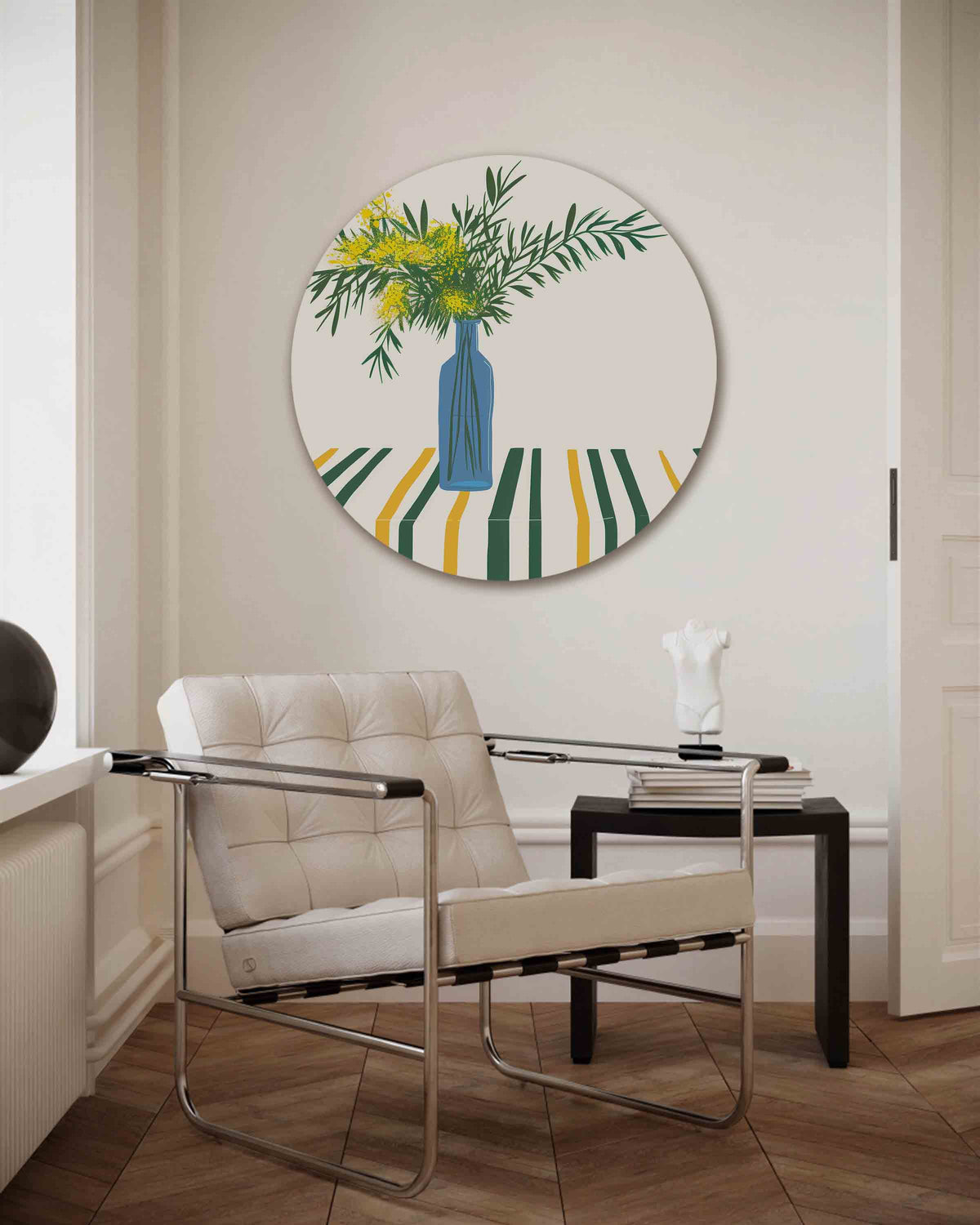 Vaas met bloemen – kleurrijke muurcirkel als ronde wanddecoratie