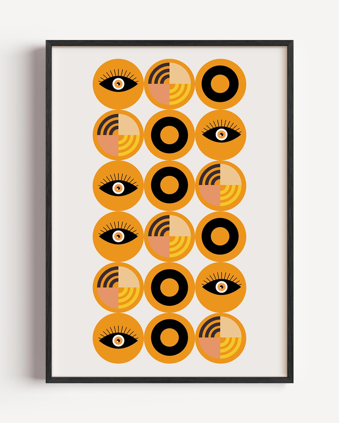 Stirring Eyes & Circles – kleurrijke abstracte portret poster als wanddecoratie