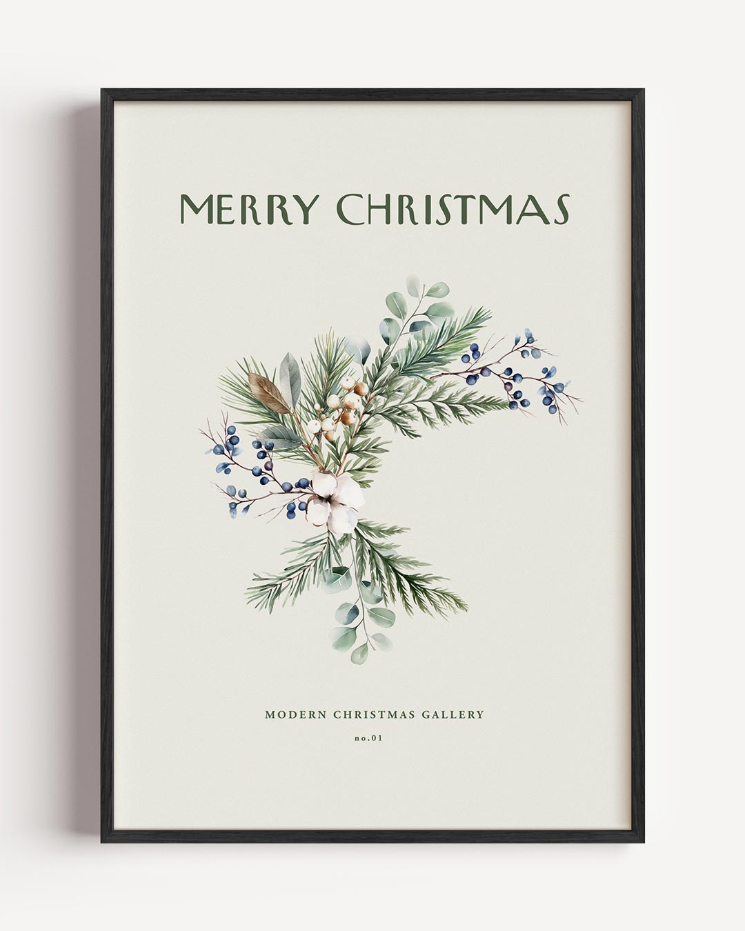 Merry Christmas Botanical Krans – kerst portret poster als wanddecoratie