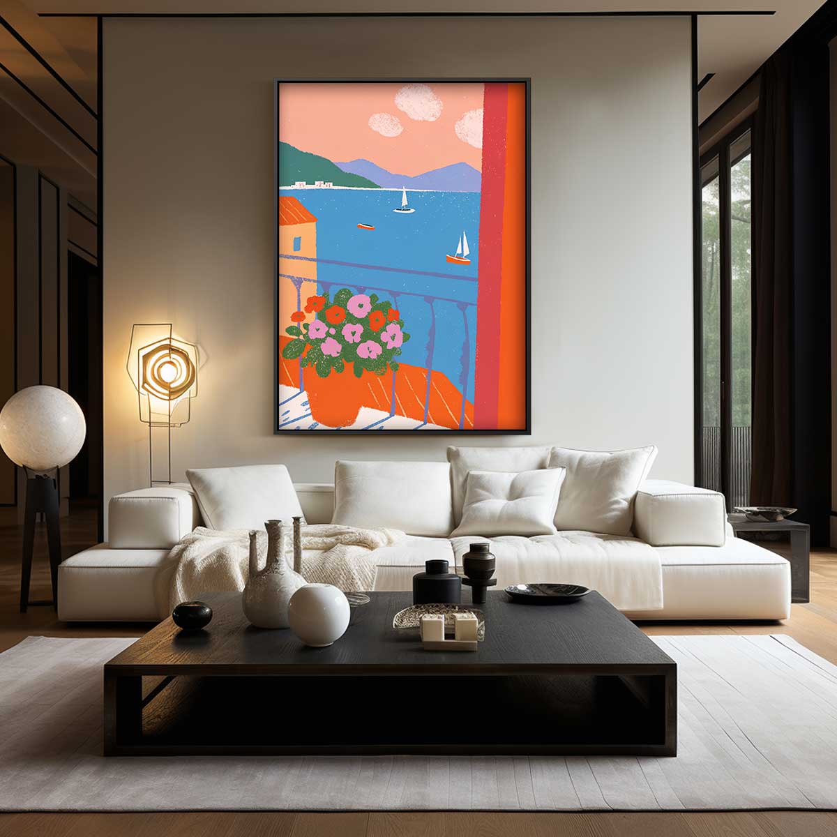 Uitzicht vanaf het Balkon – kunstwerk met zwarte baklijst