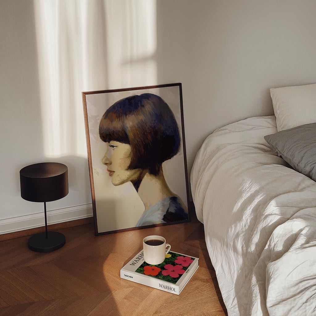 Vrouwelijke Elegantie in Profiel – staande Popart wanddecoratie van WallArtistic