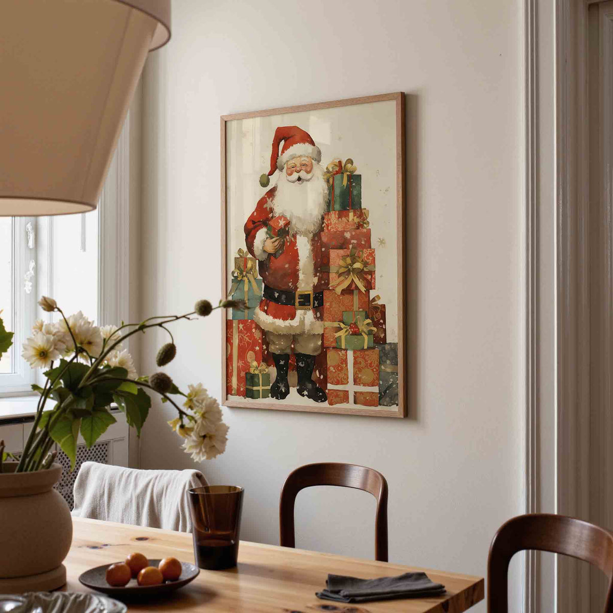 Kerstman met cadeaus – kerstposter in staand formaat