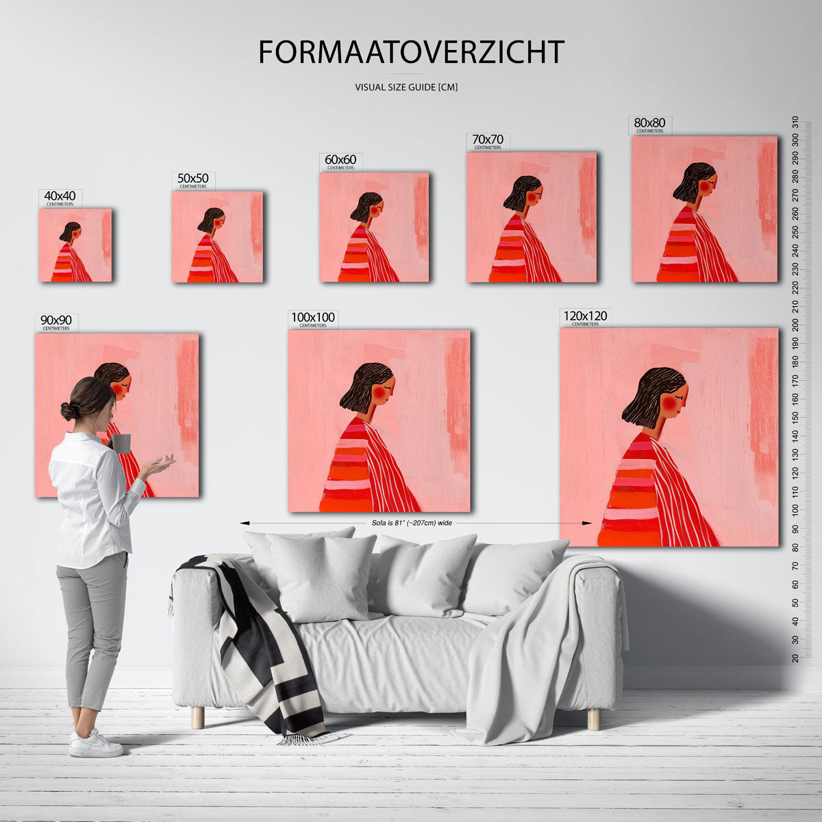 Vrouw met gestreepte kleding – vierkante muurposter met vrouwelijk portret