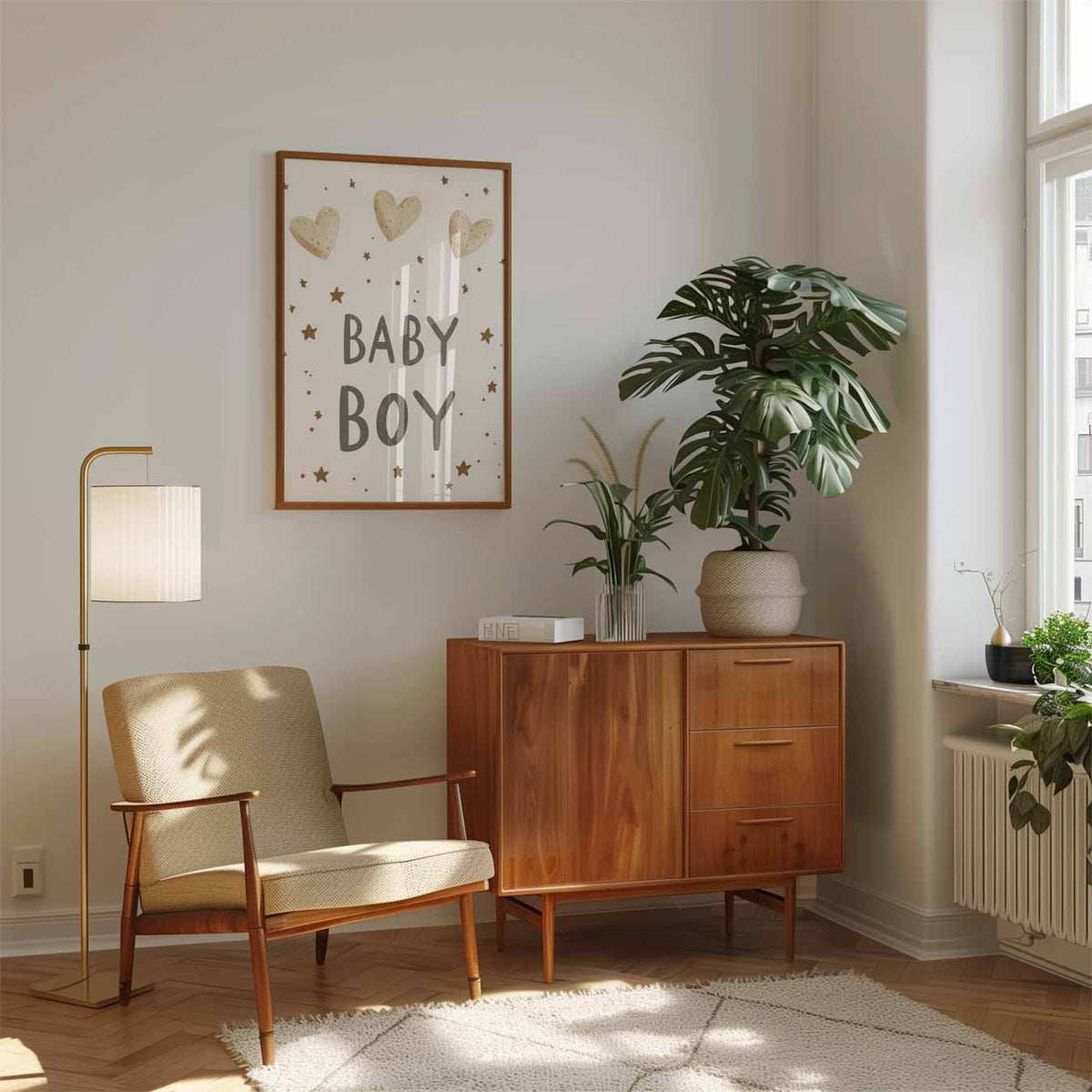 Welkom Kleine Jongen – speelse wandkunst als portret kinderposter