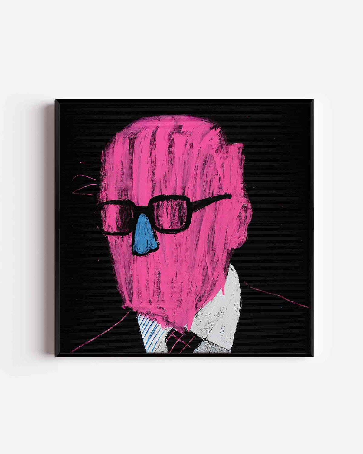 Roze gezicht met bril – Pop Art vierkante poster als wanddecoratie