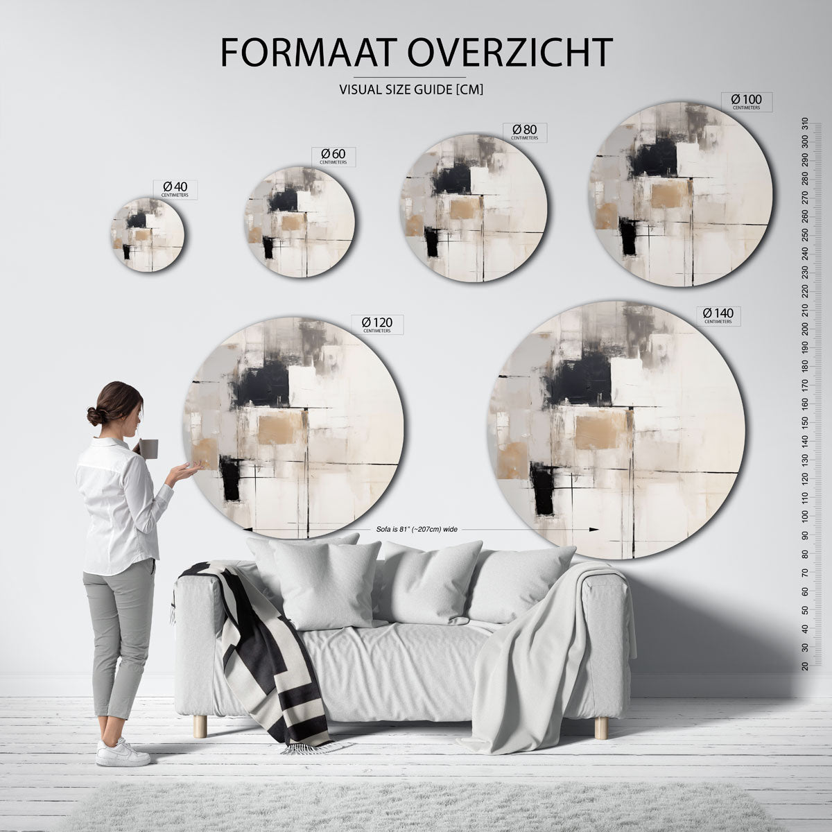 Abstracte vormen – ronde muurcirkel met kleurrijke illustratie