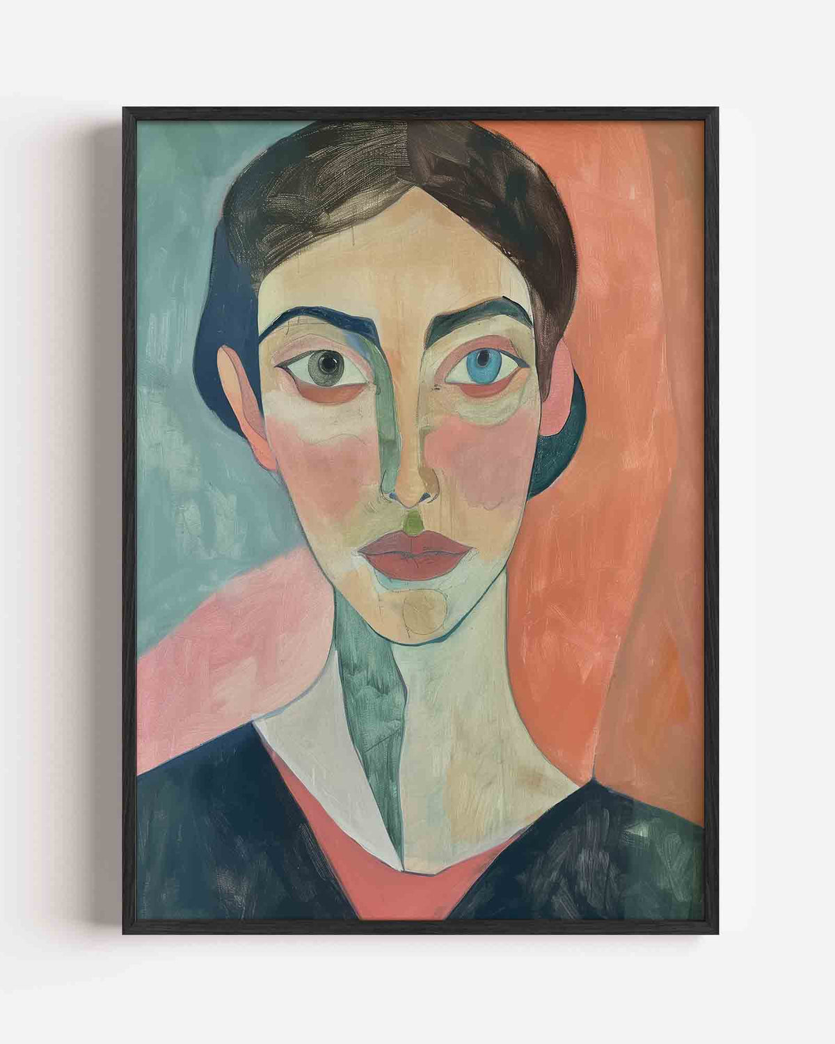 Portret met kleurrijke achtergrond – hedendaagse illustratie portret poster als wanddecoratie
