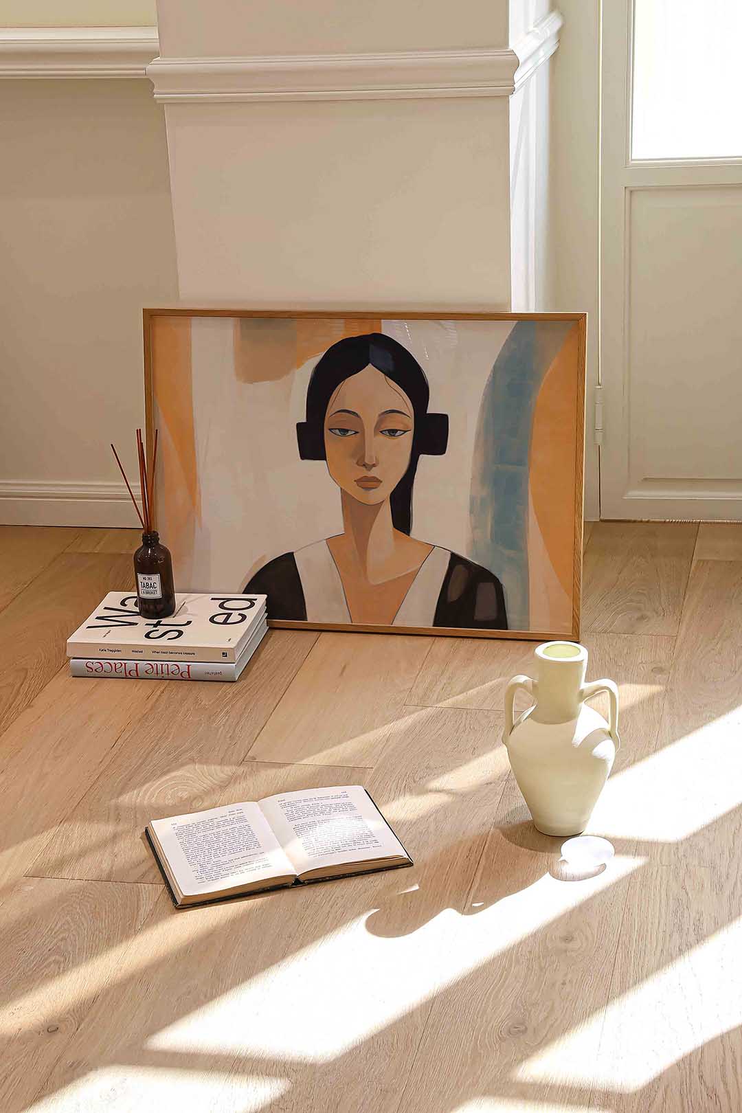 Vrouwelijk portret – liggende portret wanddecoratie van WallArtistic