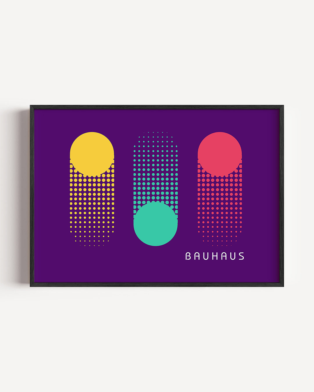 Kleurvlakken en patronen – liggende Bauhaus poster als wanddecoratie