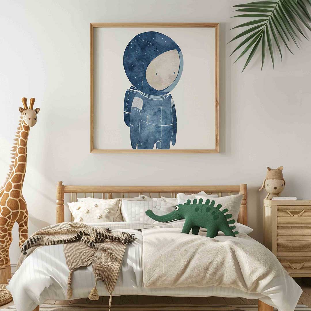 Astronaut in blauw – vierkante kinderkamer wanddecoratie van WallArtistic