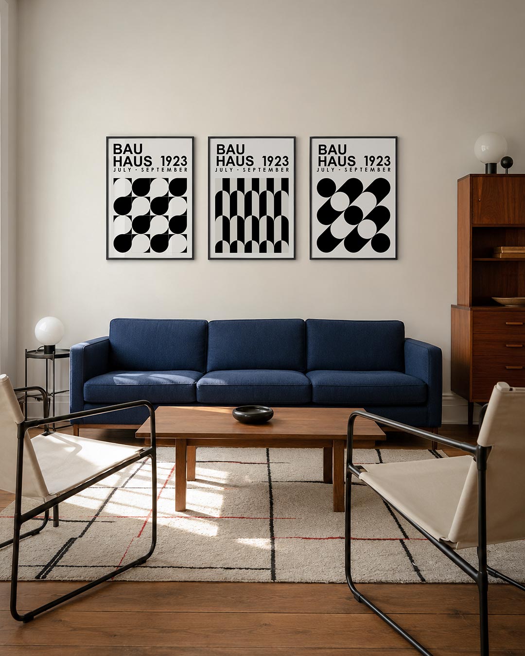 Vormen en vlakken driedelige posterset – deze posterset in drie delen toont een ritmisch spel van zwart-witte halve cirkels