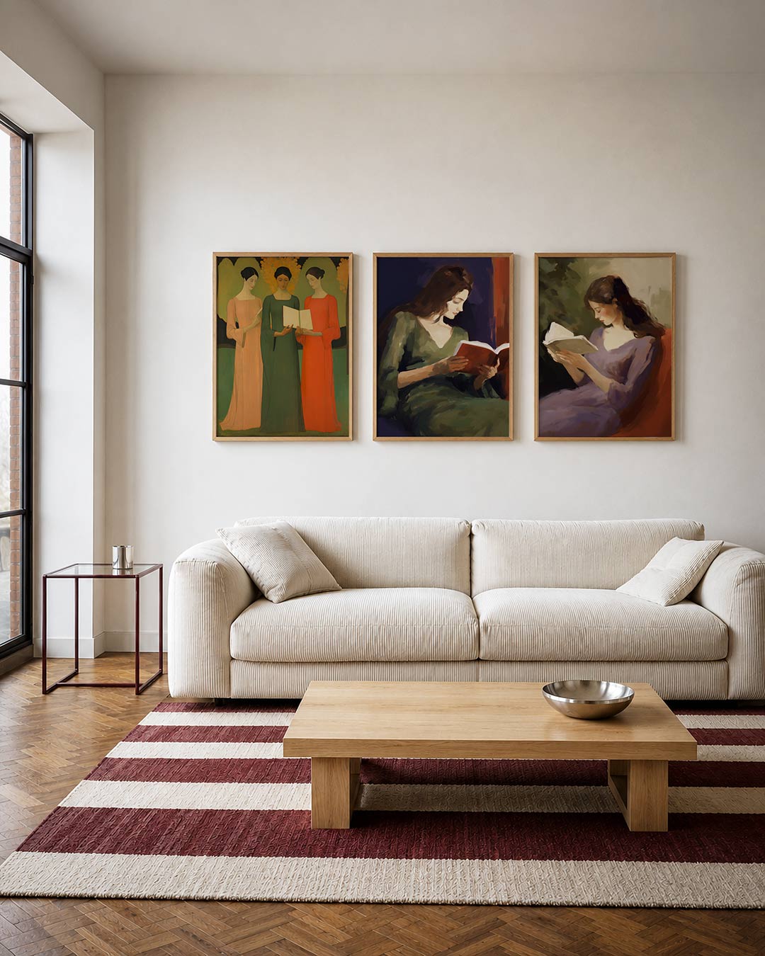 Vorm en kleurharmonie driedelige posterset – deze posterset in drie delen toont drie figuren in vloeiende