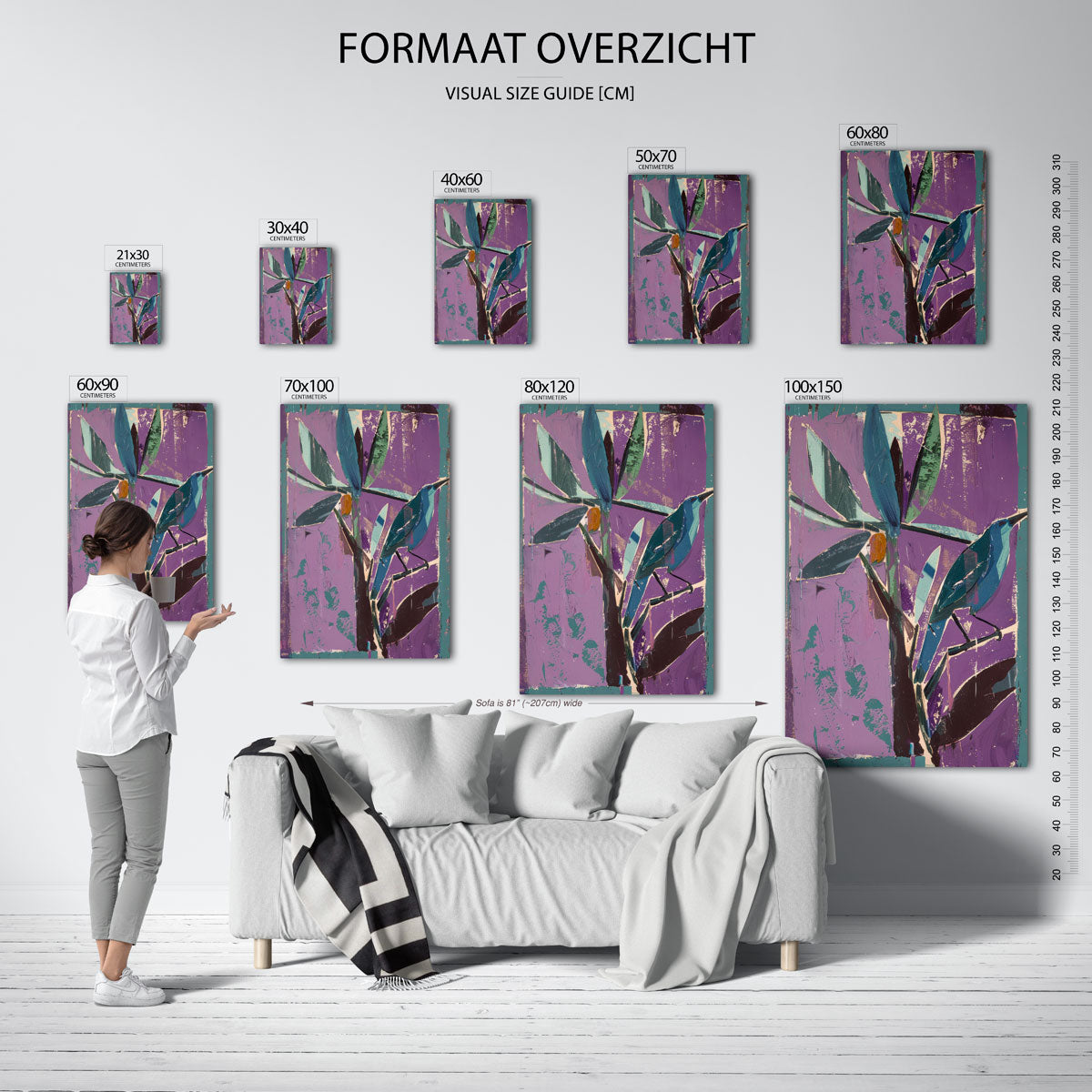 Vogel en bladeren – staande muurposter met kunst en design