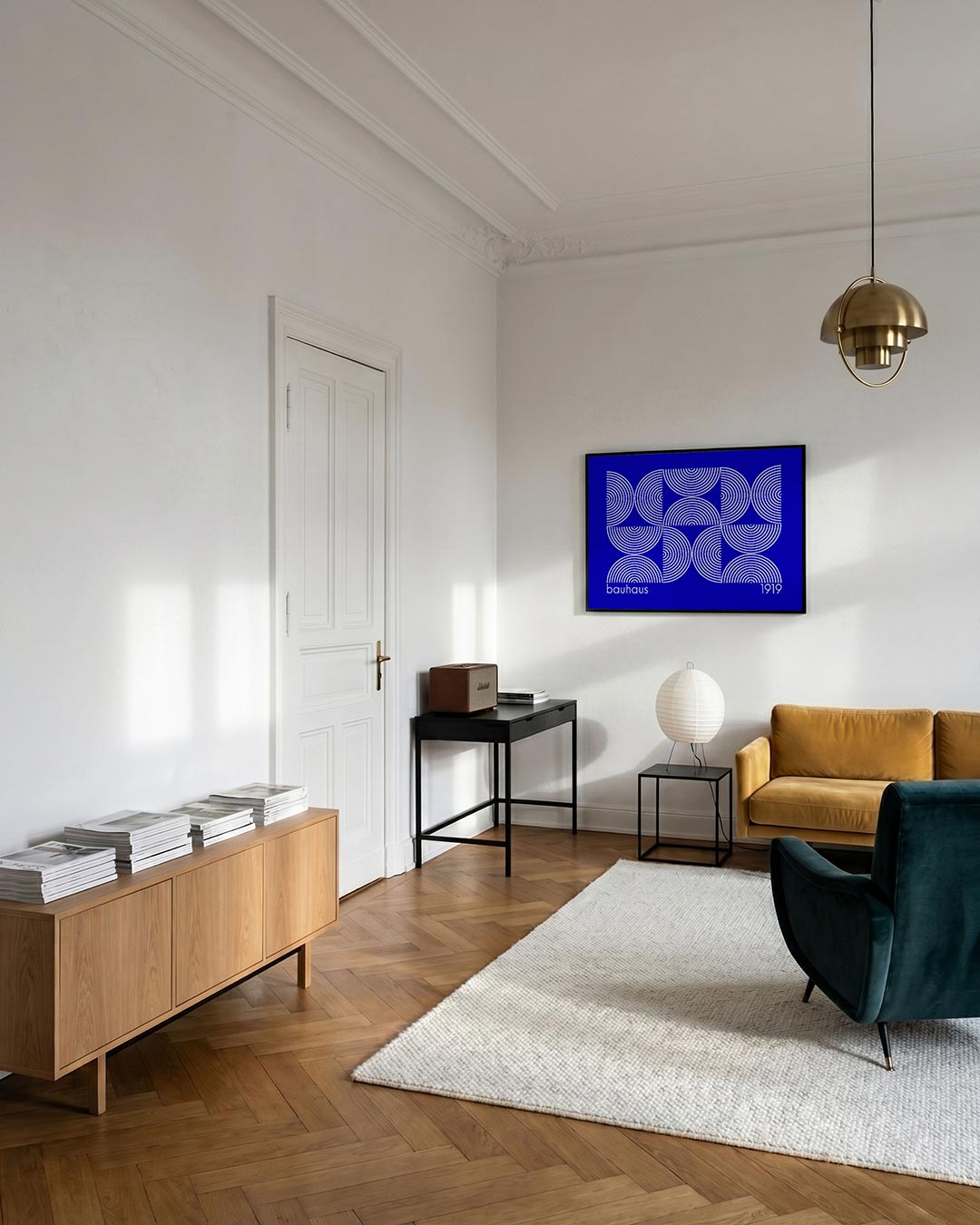 Cirkelritme en lijnen – geometrische poster in Bauhaus-stijl van WallArtistic