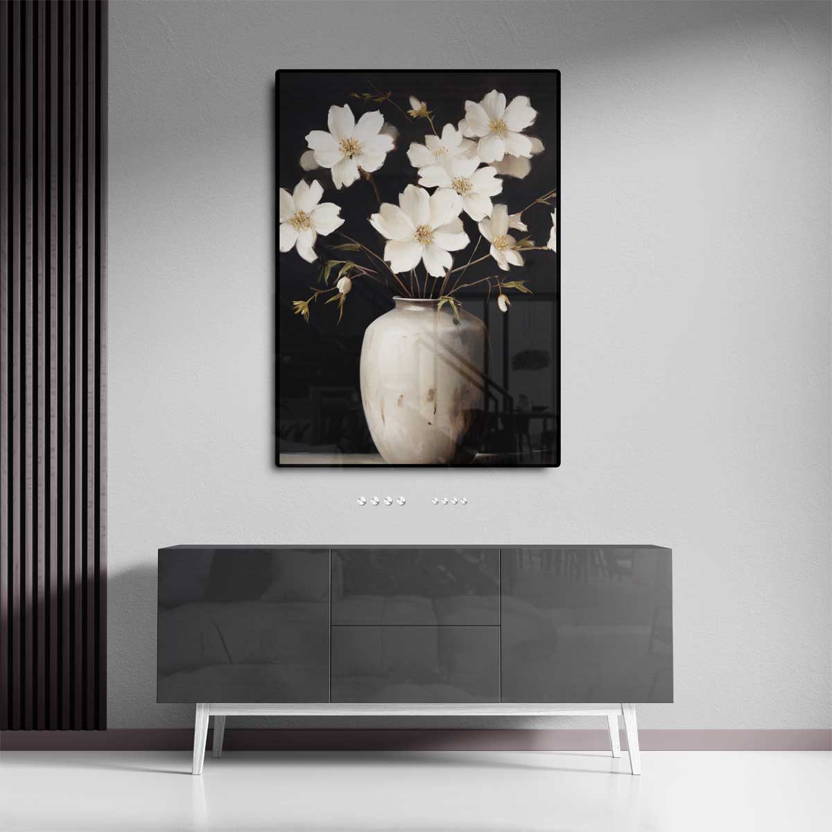 Bloemen in een Witte Vaas – canvas kunstwerk als wanddecoratie