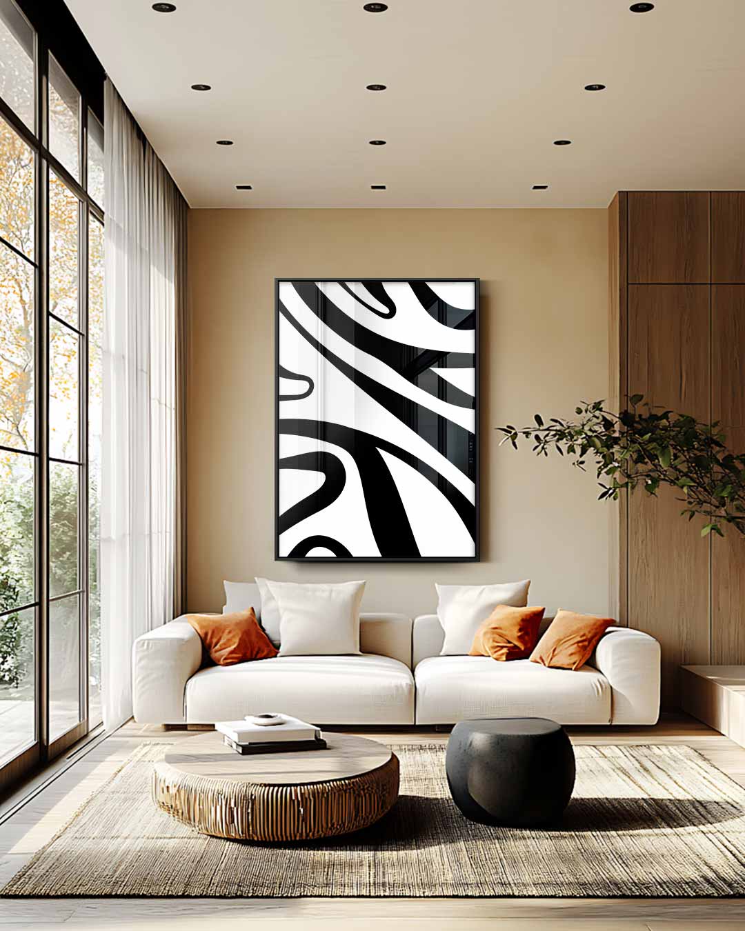 Abstracte Zebrastrepen – staande wandkunst voor woonkamer of interieur