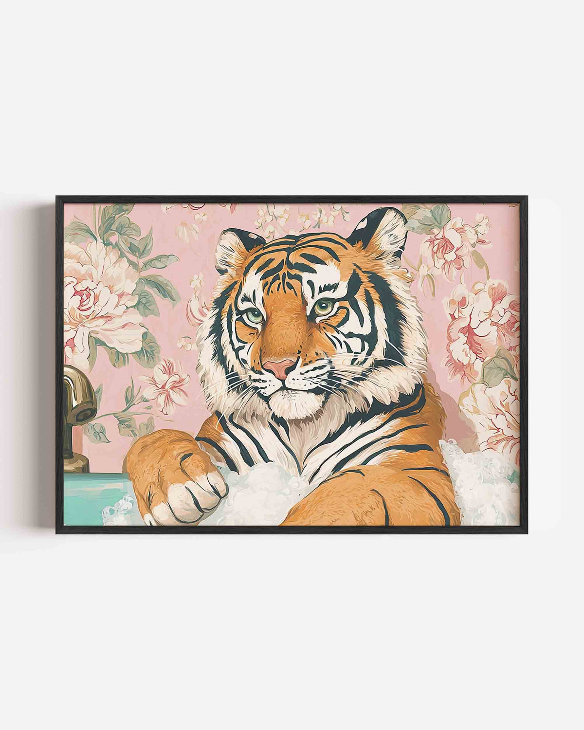 Tijger in bad – dieren landscape poster als wanddecoratie