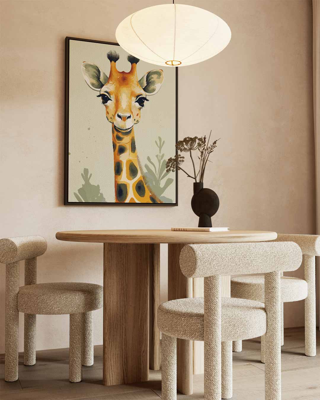 Vrolijke Giraffe Portret – staand kunstwerk voor modern interieur