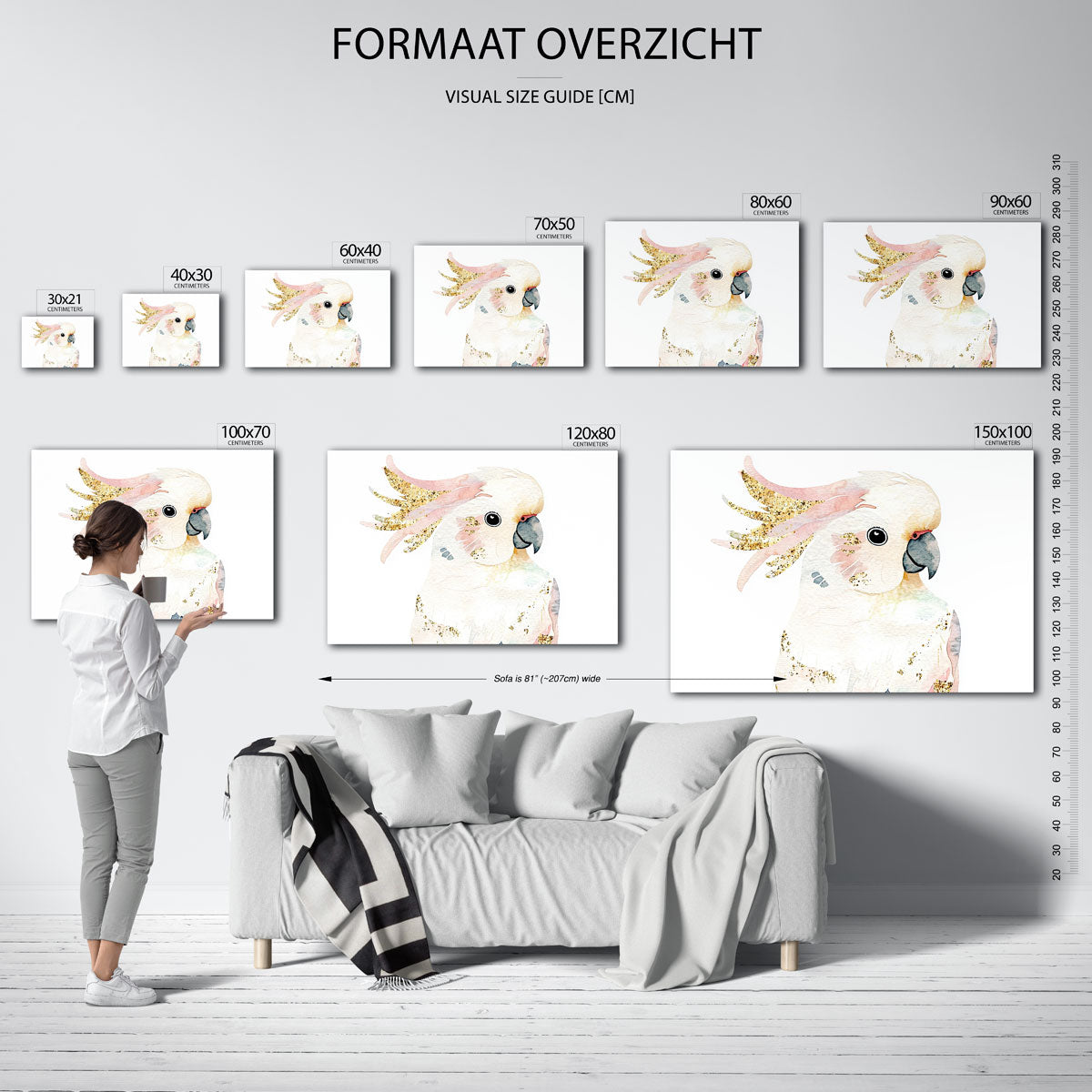 Papegaai met gouden accenten – liggende muurposter met dierenthema