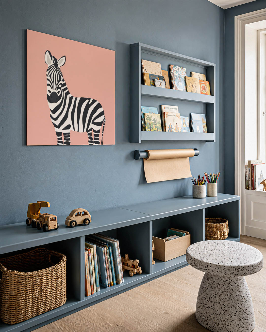 Gestreepte zebra illustratie kunstwerk – detailweergave – dit werk toont een zebra met opvallende zwart-witte strepen tegen
