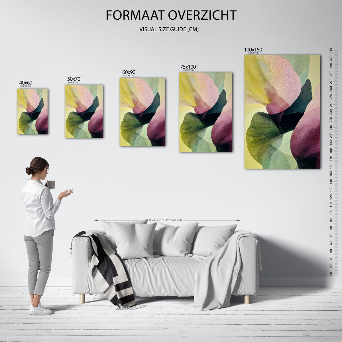 Vloeiende kleurencompositie – staand wanddecoratie kunstwerk