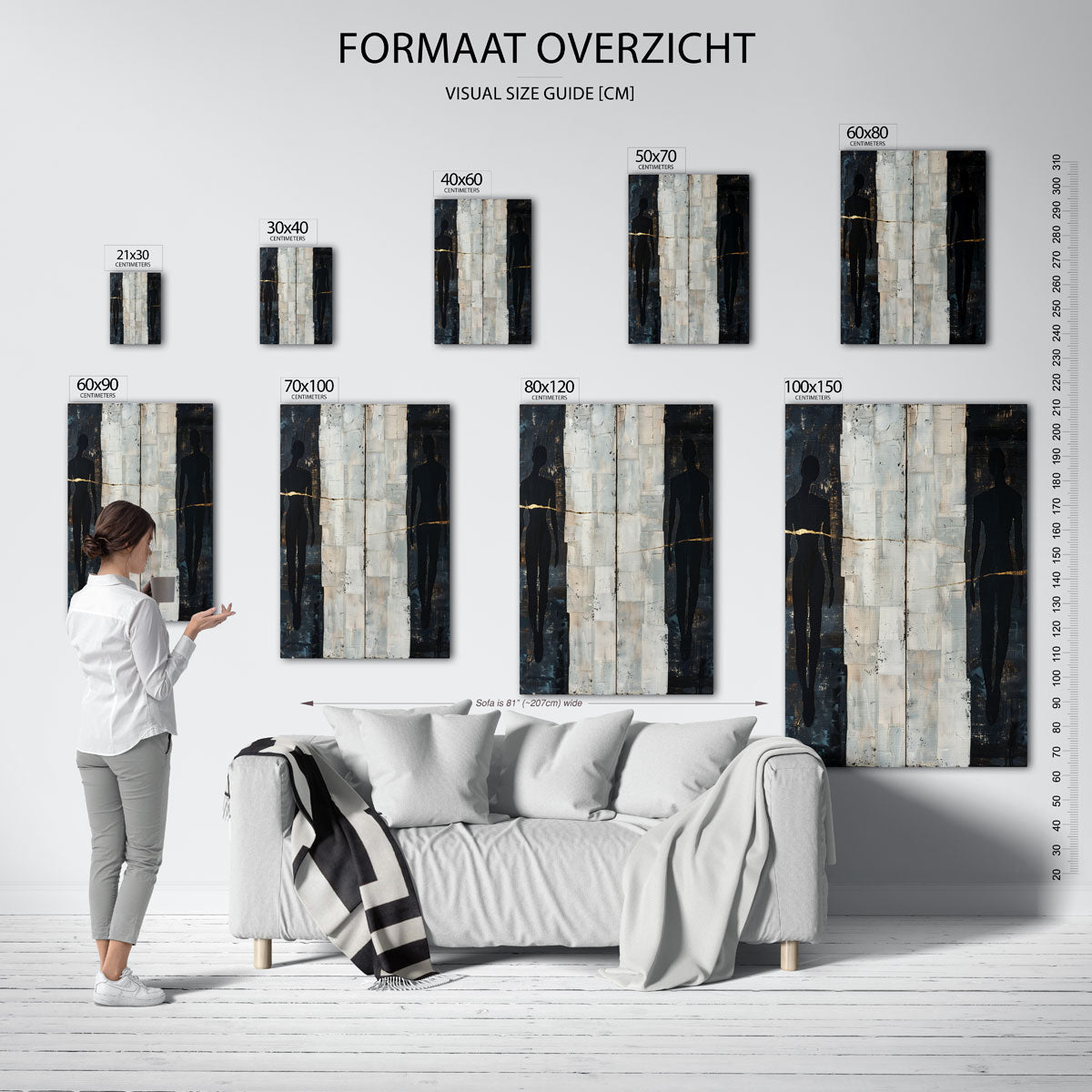 Silhouetten met textuur – staande muurposter met abstracte vormen