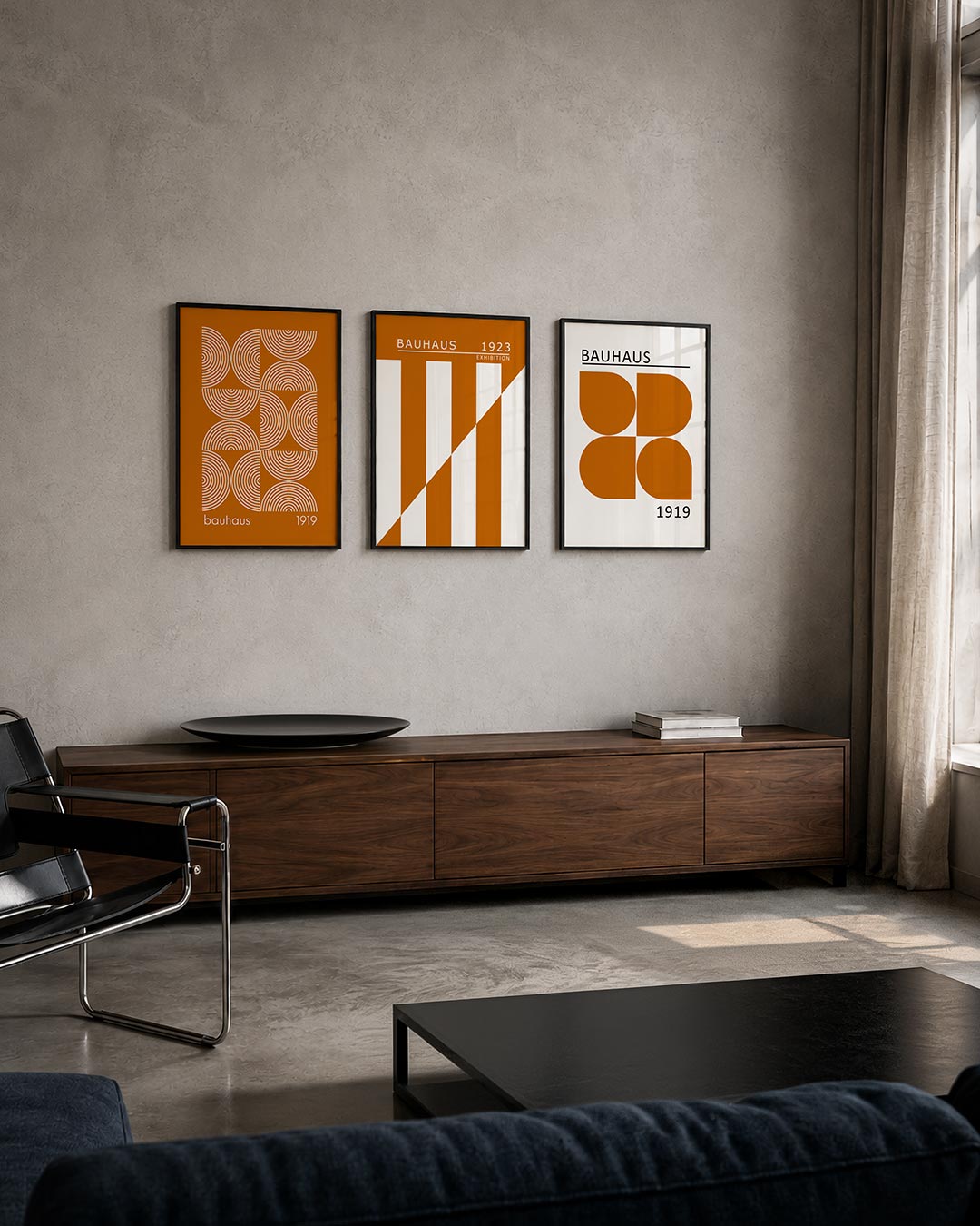 Cirkelritme en lijnen posterset – tweede productweergave – deze posterset in drie delen toont een speelse ordening van halve