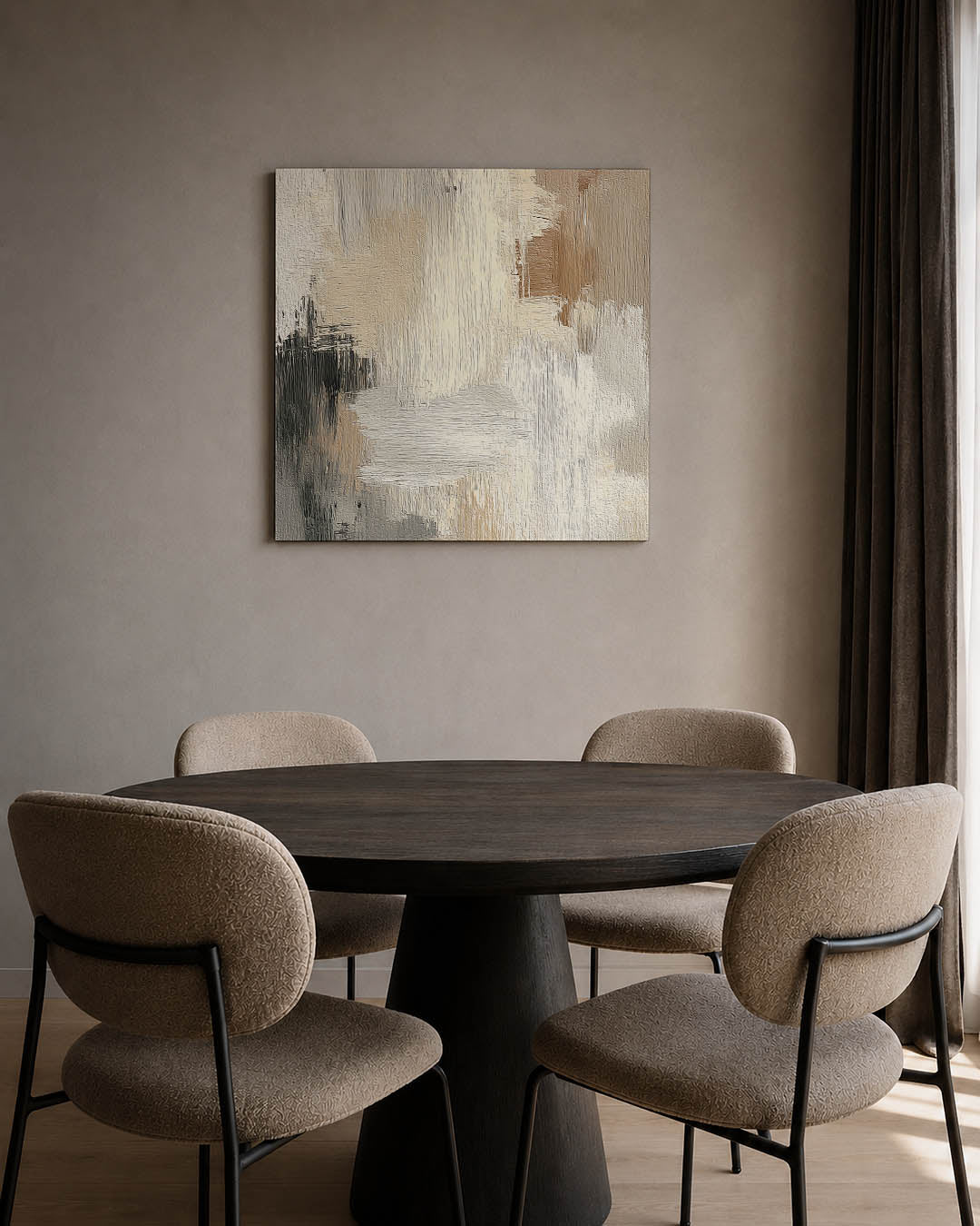 Zachte kleuren harmonie kunstwerk – tweede productweergave – dit werk toont een subtiele mix van beige, wit en grijs. De