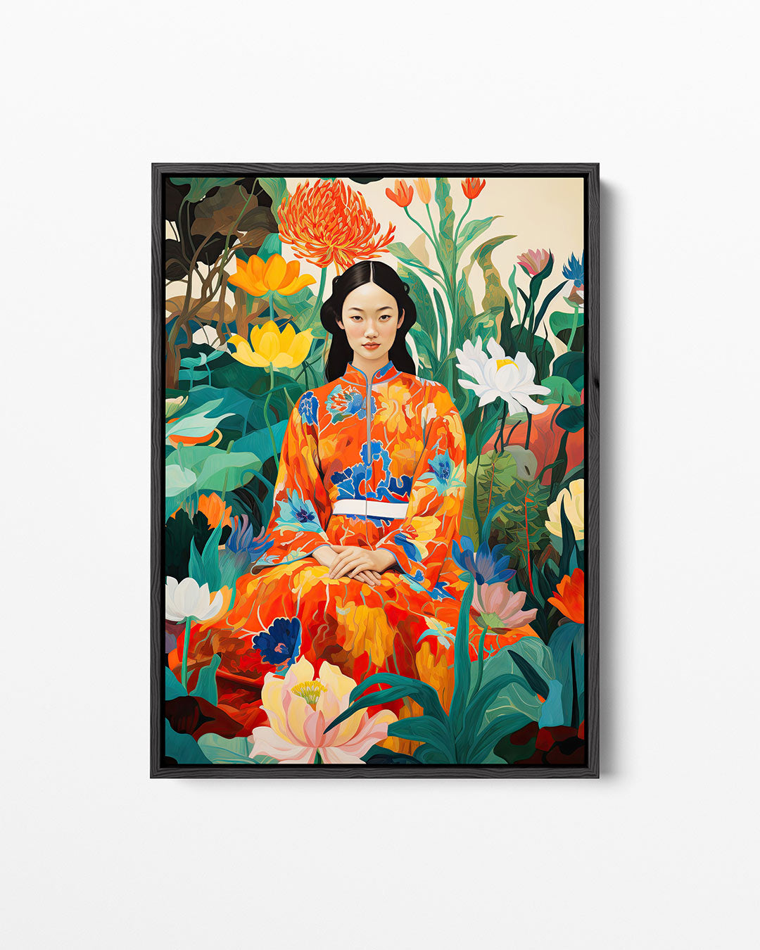 Vrouw in bloementuin – staand wanddecoratie kunstwerk