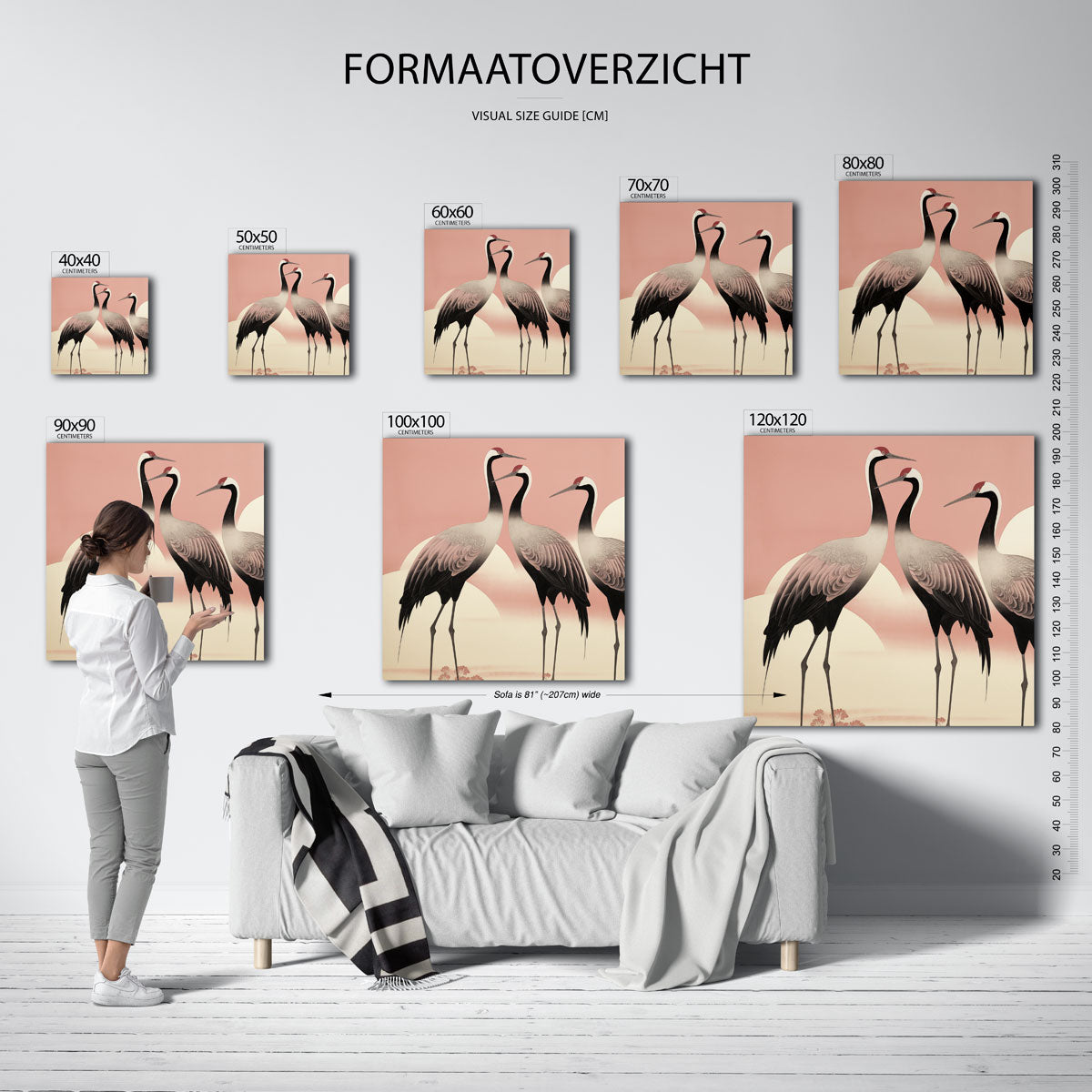 Drie kraanvogels – vierkante muurposter met dierenthema