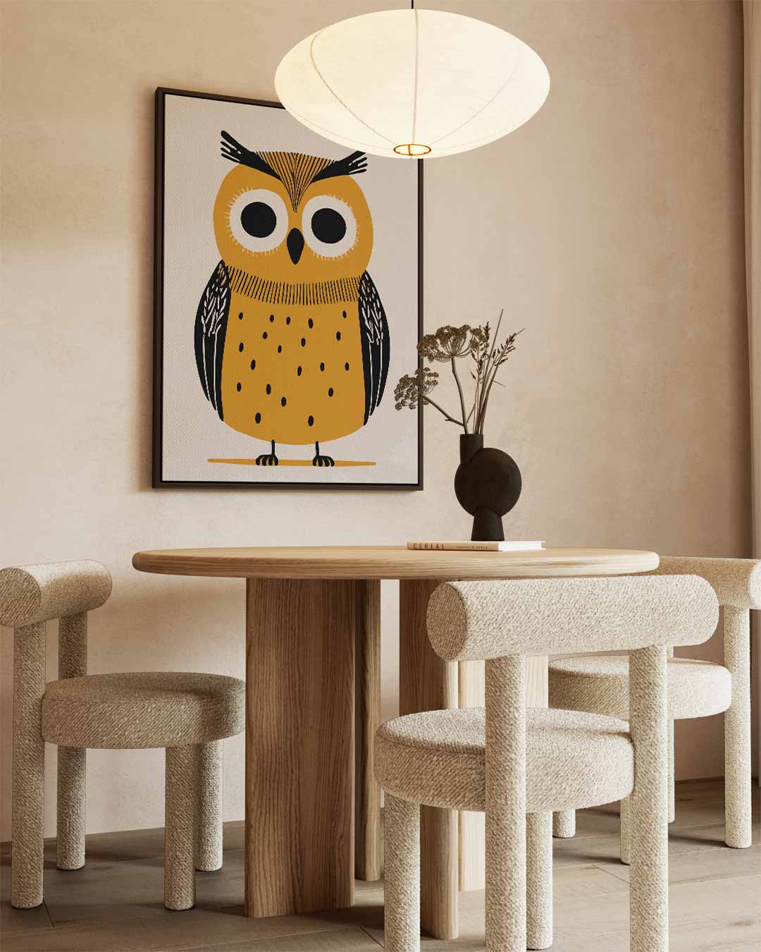 Vrolijke Uil Illustratie – staand kunstwerk voor modern interieur
