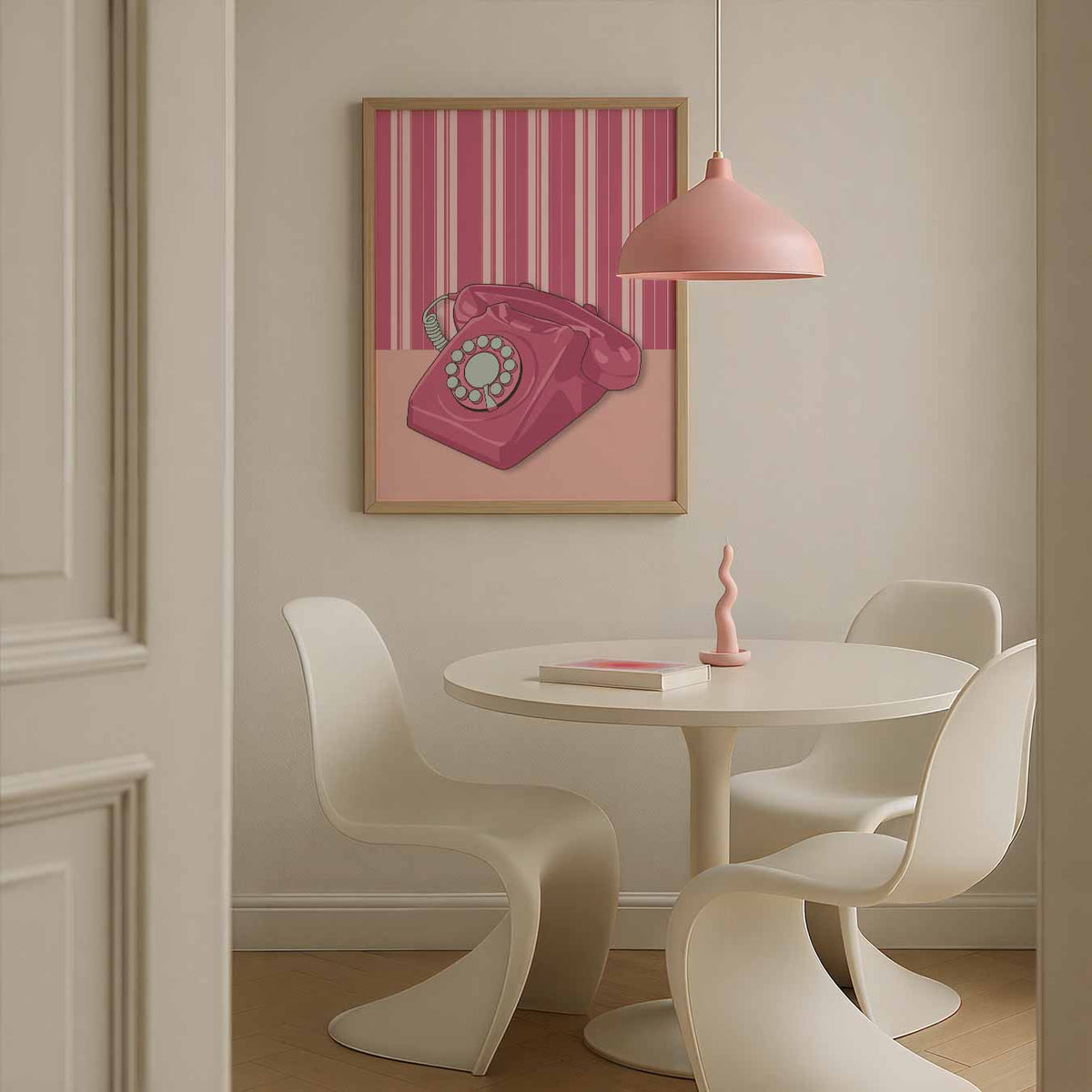 Retro Roze Telefoon – zomerse poster in staand formaat