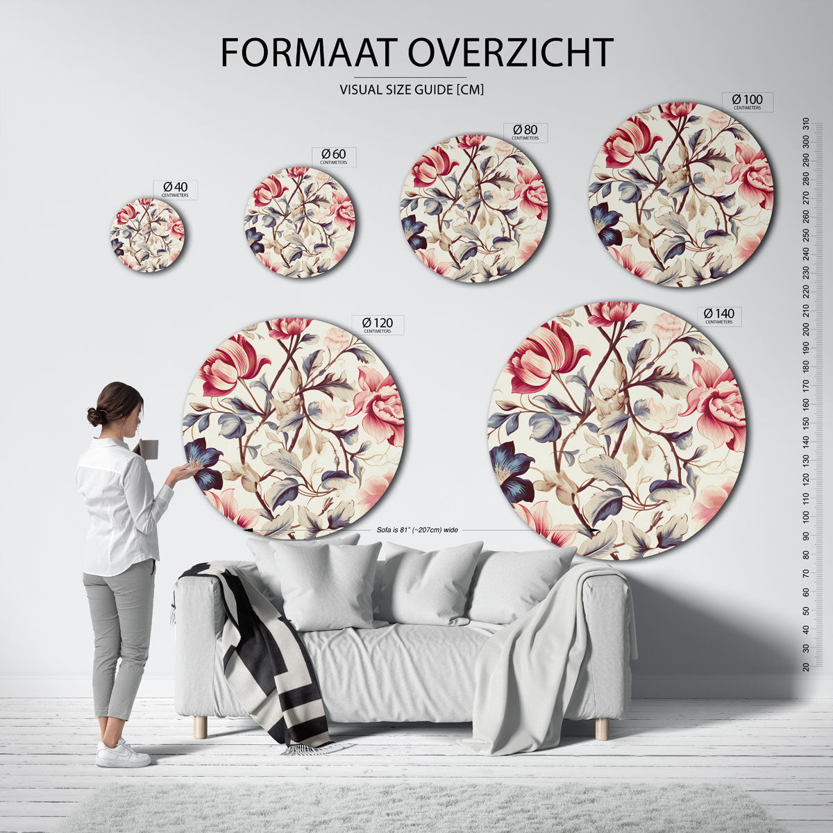 Bloemen en bladeren – abstracte wandkunst als muurcirkel van WallArtistic