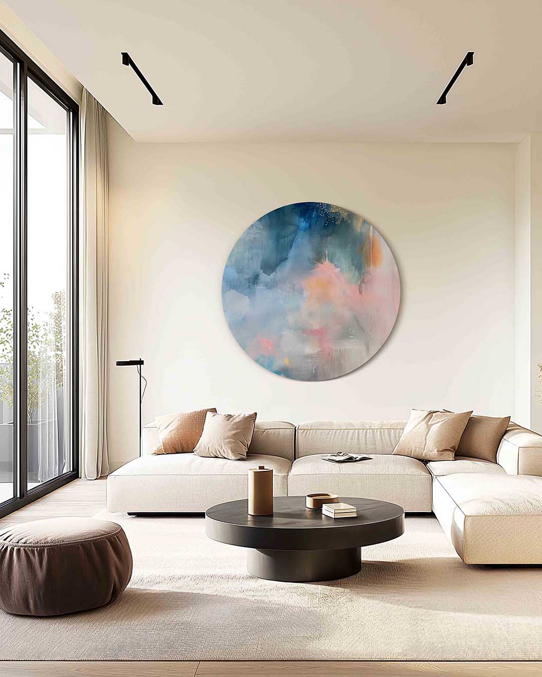 Abstracte kleurenexplosie – kleurrijke muurcirkel als ronde wanddecoratie